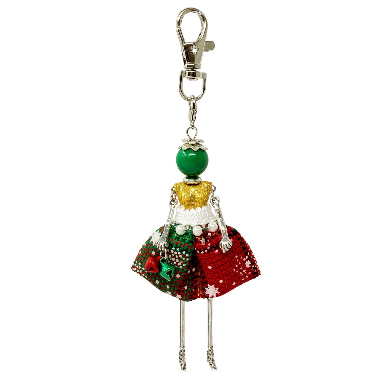 Wrapables Hanging Fashionista Doll Keychain, Crystal Rhinestone Keyring Bag Charm, Christmas Charm